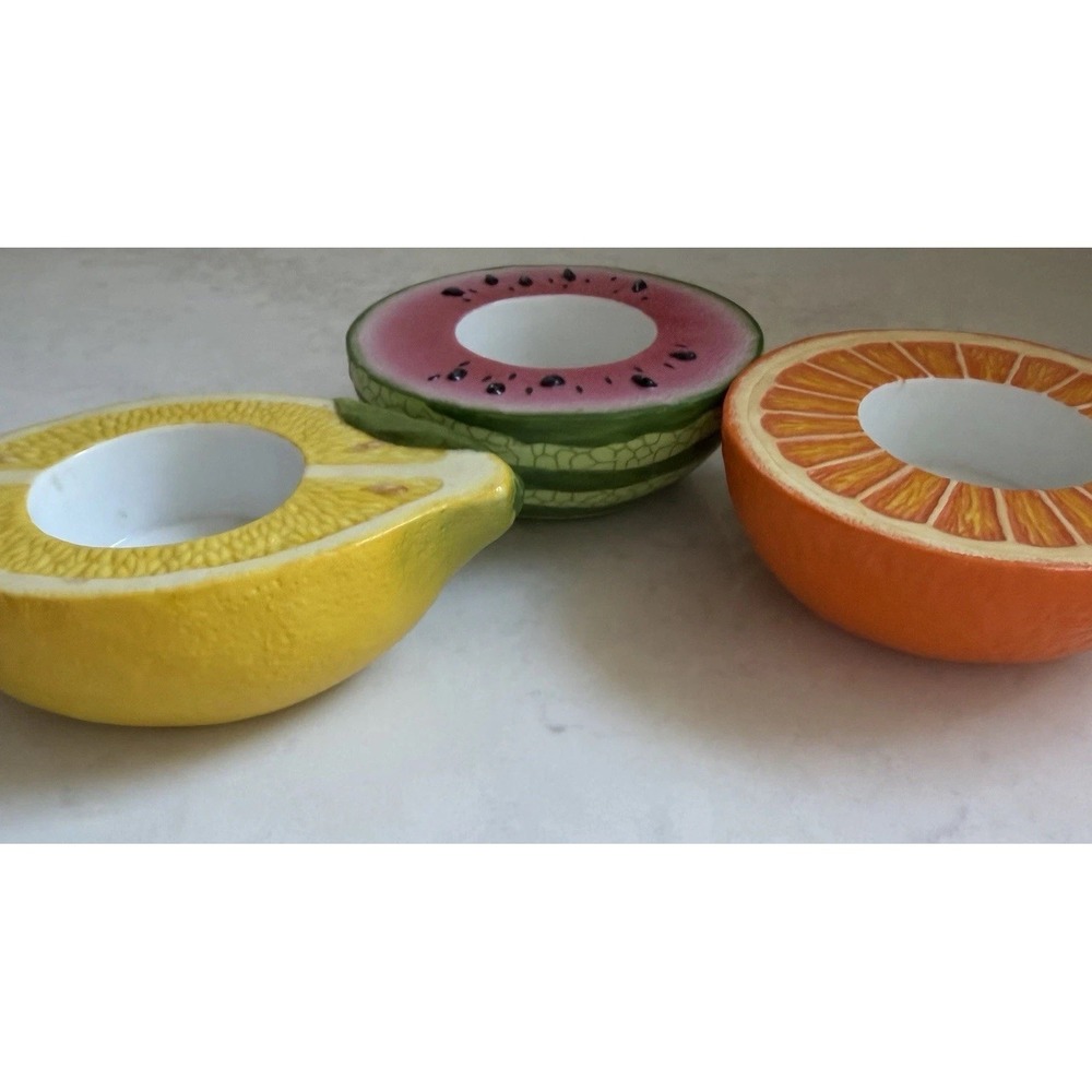 PartyLite Summer Fest Fruits Tealight Set P9519 Candle Holders (3) Orange Lemon - Picture 2 of 6